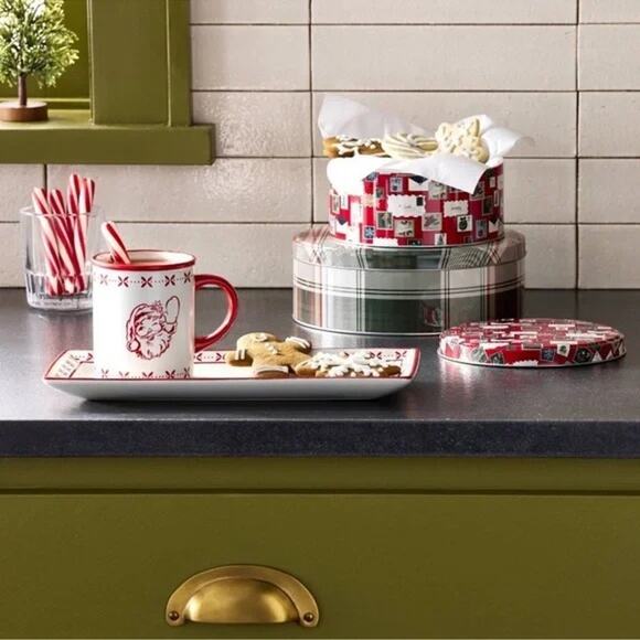 Hearth & Hand with Magnolia NWT Vintage Christmas Stamp Gift Tin 6"x3" Sold Out - Picture 2 of 7